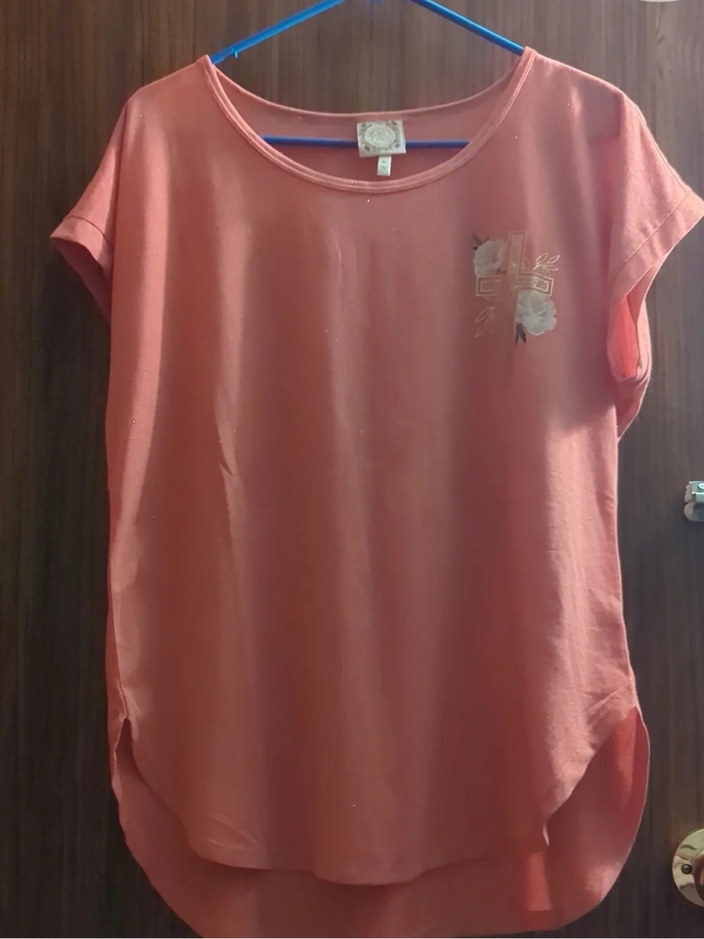 T.J.Maxx Coral Short Sleeve Embroidered Tunic Top